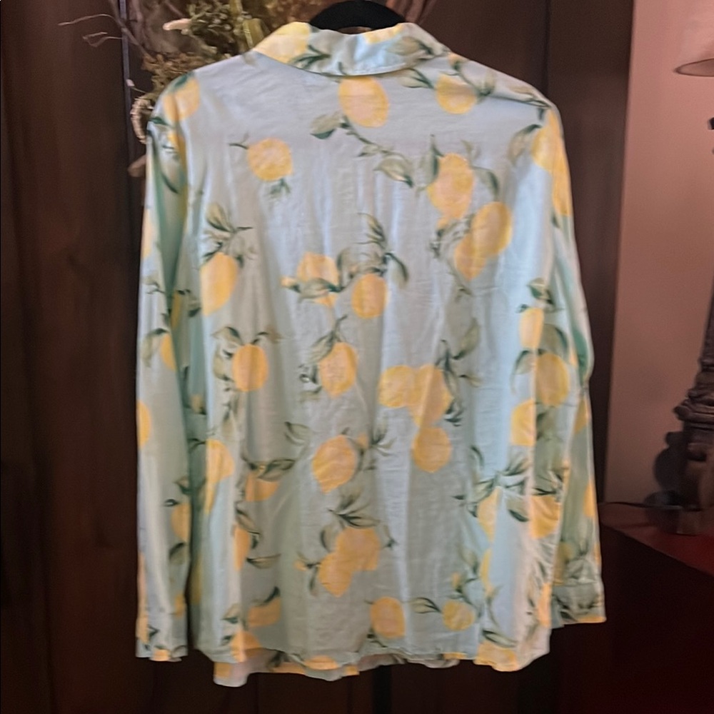 Belle by Kim Gravel Linen Lemon Print Button-Up Shirt- SZ XL- EUC - Picture 5 of 6